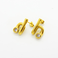 Stainless Steel Earrings  Czech Stones,Handmade Polished  h Shape  PVD Vacuum Plating Gold  Weight:7.6g  E:20x12mm  GEE000808bhva-066