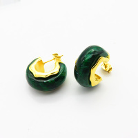 Stainless Steel Earrings  Resin,Handmade Polished  Half Hoop  PVD Vacuum Plating Gold  Weight:10.3g  E:21mm  GEE000810bhia-066