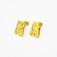 Stainless Steel Earrings  Handmade Polished  Rectangle  PVD Vacuum Plating Gold  Weight:3g  E:14x10mm  GEE000811vbpb-066