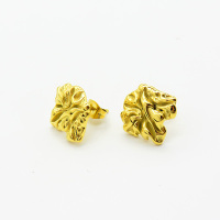 Stainless Steel Earrings  Handmade Polished  Leaf  PVD Vacuum Plating Gold  Weight:3.9g  E:14mm  GEE000812vbpb-066
