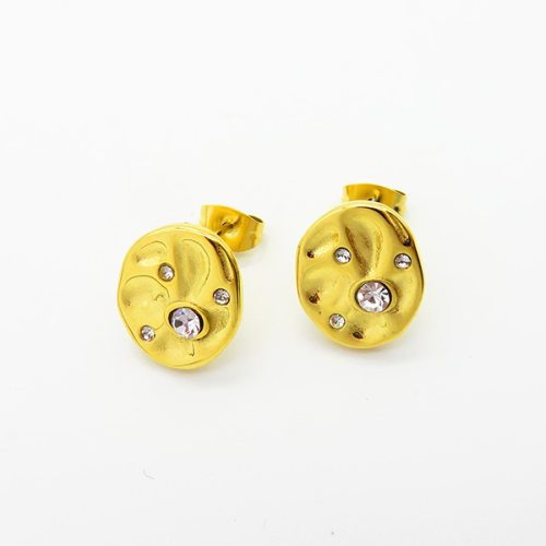Stainless Steel Earrings  Handmade Polished  Oval  PVD Vacuum Plating Gold  Weight:3.1g  E:14x12mm  GEE000813vbpb-066