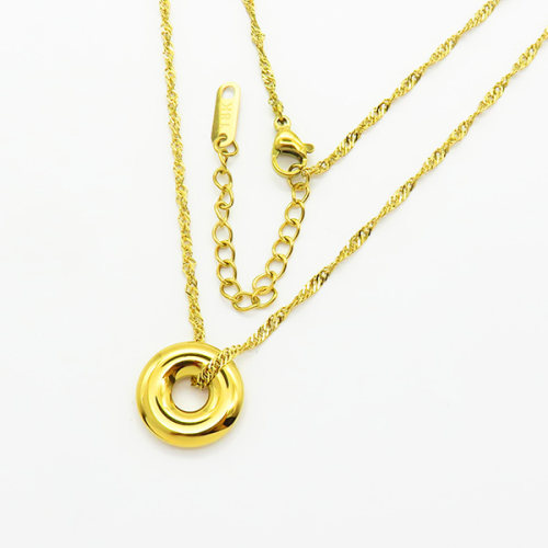 Stainless Steel Necklace  Handmade Polished  Round Buckle  PVD Vacuum Plating Gold  Weight:4.8g  P:15mm L:2x410mm+50mm(T)  GEN000870abol-066
