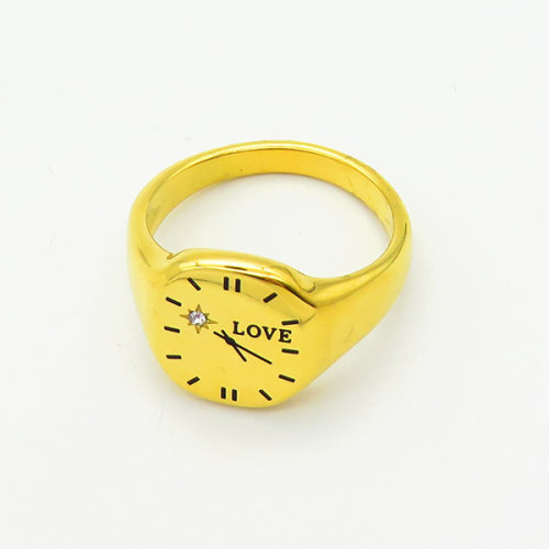 Stainless Steel Ring  Czech Stones,Handmade Polished  Clock Dial  PVD Vacuum Plating Gold  Weight:4.5g  R:13mm  GER000543vhha-066