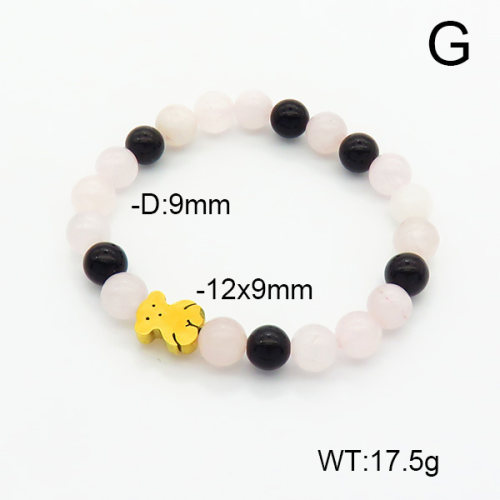 SS Bear Bracelets  Rose Quartz & Obsidian  TB6001171bvpl-908