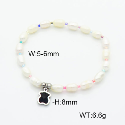 SS Bear Bracelets  Cultured Freshwater Pearls & Glass Beads  TB6001191vbpb-908