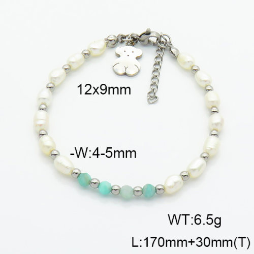 SS Bear Bracelets  Amazonite & Cultured Freshwater Pearls  TB6001208vhkl-908