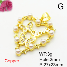 Fashion Copper Pendant  Micro Pave Cubic Zirconia & Plastic Imitation Pearls  XFPC06654baka-L002