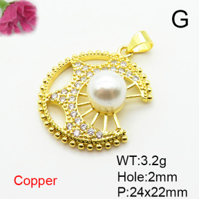 Fashion Copper Pendant  Micro Pave Cubic Zirconia & Plastic Imitation Pearls  XFPC06663aajl-L002