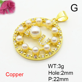 Fashion Copper Pendant  Micro Pave Cubic Zirconia & Plastic Imitation Pearls  XFPC06672baka-L002