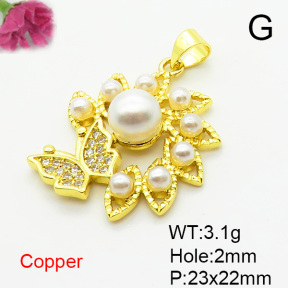Fashion Copper Pendant  Micro Pave Cubic Zirconia & Plastic Imitation Pearls  XFPC06684baka-L002