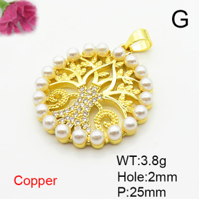 Fashion Copper Pendant  Micro Pave Cubic Zirconia & Plastic Imitation Pearls  XFPC06690ablb-L002