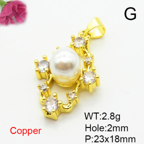 Fashion Copper Pendant  Micro Pave Cubic Zirconia & Plastic Imitation Pearls  XFPC06699aajl-L002