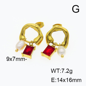 Stainless Steel Earrings  Cultured Freshwater Pearls & Zircon,Handmade Polished  6E4003387vhmv-066