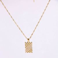Stainless Steel Necklace Plastic Imitation Pearls,Handmade Polished Rectangle PVD Vacuum Plating Gold WT:5.3g P:22x15mm N:2x400mm+50mm(T) GEN000885vhha-066