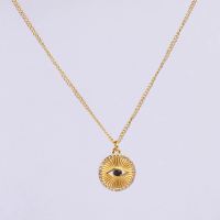 Stainless Steel Necklace Czech Stones,Handmade Polished Round,Eye PVD Vacuum Plating Gold WT:7.2g P:18mm N:2x400mm+50mm(T) GEN000886bhia-066