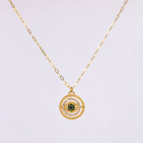 Stainless Steel Necklace Czech Stones,Handmade Polished Round PVD Vacuum Plating Gold WT:5.5g P:20mm N:2.5x400mm+50mm(T) GEN000888vhkb-066
