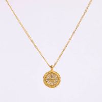 Stainless Steel Necklace Czech Stones,Handmade Polished Round PVD Vacuum Plating Gold WT:7.6g P:18mm N:2x400mm+50mm(T) GEN000890bhia-066