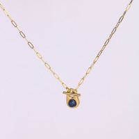 Stainless Steel Necklace Lapis Lazuli,Handmade Polished Lock PVD Vacuum Plating Gold WT:6.2g P:17x11mm  L:2.5x450mm GEN000893bhia-066