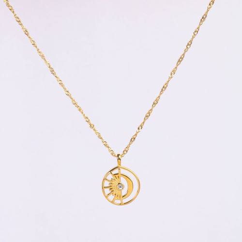 Stainless Steel Necklace Czech Stones,Handmade Polished Round PVD Vacuum Plating Gold WT:4.5g P:19mm  N:2x400mm+50mm(T) GEN000896bhva-066