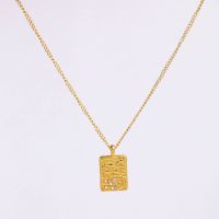 Stainless Steel Necklace Czech Stones,Handmade Polished Rectangle PVD Vacuum Plating Gold WT:7g P:18x14mm  N:2x400mm+50mm(T) GEN000900vhha-066
