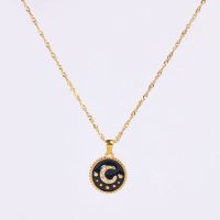 Stainless Steel Necklace Enamel & Czech Stones,Handmade Polished Round,Moon PVD Vacuum Plating Gold WT:6.1g P:18mm  N:2x400mm+50mm(T) GEN000902bhia-066