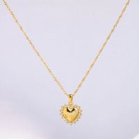 Stainless Steel Necklace Czech Stones,Handmade Polished Heart PVD Vacuum Plating Gold WT:5.2g P:19x20mm  N:2x400mm+50mm(T) GEN000903bhia-066