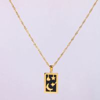 Stainless Steel Necklace Acrylic,Handmade Polished Rectangle,Moon PVD Vacuum Plating Gold WT:4.4g P:23x15mm  N:2x400mm+50mm(T) GEN000904bhia-066