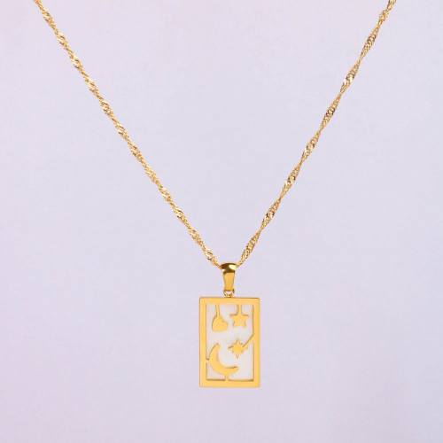 Stainless Steel Necklace Shell & Handmade Polished Rectangle PVD Vacuum Plating Gold WT:4.7g P:23x15mm  N:2x400mm+50mm(T) GEN000907bhia-066