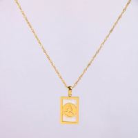 Stainless Steel Necklace Shell & Handmade Polished Rectangle,Face PVD Vacuum Plating Gold WT:5.1g P:23x15mm  N:2x400mm+50mm(T) GEN000908bhia-066