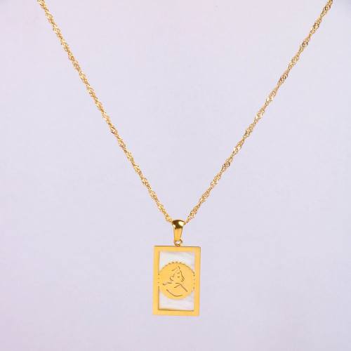 Stainless Steel Necklace Shell & Handmade Polished Rectangle,Face PVD Vacuum Plating Gold WT:5.1g P:23x15mm  N:2x400mm+50mm(T) GEN000908bhia-066