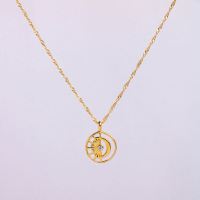 Stainless Steel Necklace Czech Stones,Handmade Polished Round PVD Vacuum Plating Gold WT:4.5g P:19mm  N:2x400mm+50mm(T) GEN000909bhva-066