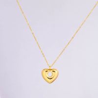Stainless Steel Necklace Handmade Polished Heart PVD Vacuum Plating Gold WT:6.7g P:16x17mm  N:1.5x400mm+50mm(T) GEN000911vbpb-066
