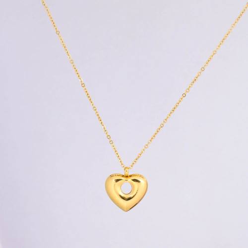 Stainless Steel Necklace Handmade Polished Heart PVD Vacuum Plating Gold WT:6.7g P:16x17mm  N:1.5x400mm+50mm(T) GEN000911vbpb-066