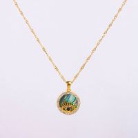 Stainless Steel Necklace Abalone Shell & Czech Stones,Handmade Polished Round PVD Vacuum Plating Gold WT:5.1g P:18mm  N:2x400mm+50mm(T) GEN000912ahjb-066