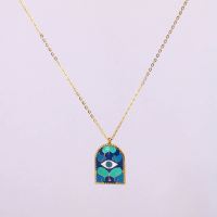 Stainless Steel Necklace Enamel,Handmade Polished Semicircle Rectangle,Eye PVD Vacuum Plating Gold WT:6.2g P:20x15mm  N:1.5x400mm+50mm(T) GEN000919bhia-066