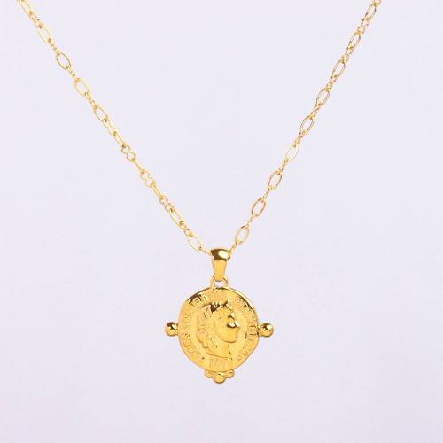 Stainless Steel Necklace Handmade Polished Irregular,Human Head PVD Vacuum Plating Gold WT:6.8g P:21x23mm  N:2.5x400mm+50mm(T) GEN000922bhva-066