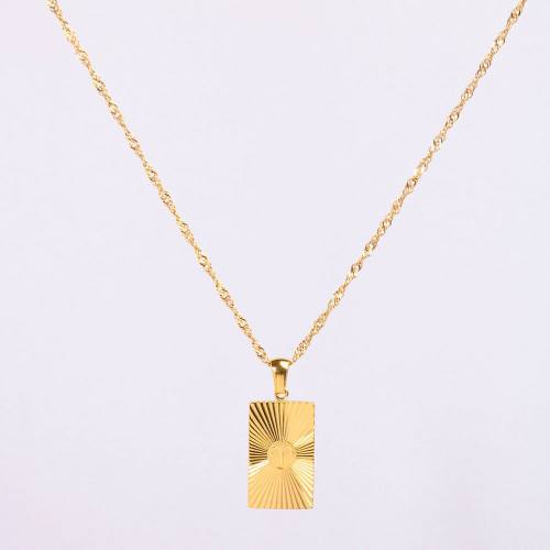 Stainless Steel Necklace Handmade Polished Rectangle PVD Vacuum Plating Gold WT:5.9g P:22x13mm  N:2x400mm+50mm(T) GEN000925bhia-066