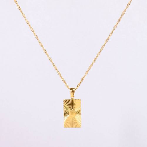 Stainless Steel Necklace Handmade Polished Rectangle PVD Vacuum Plating Gold WT:5.9g P:22x13mm  N:2x400mm+50mm(T) GEN000926bhia-066