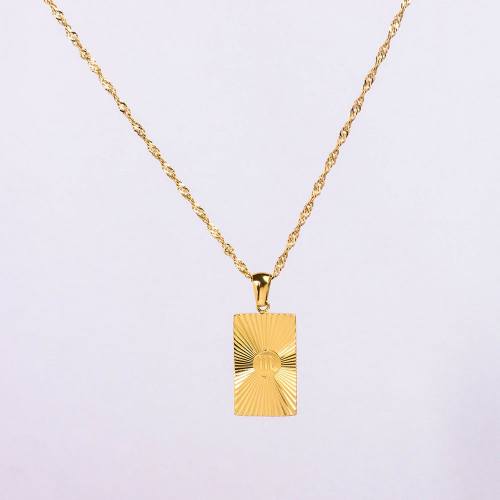 Stainless Steel Necklace Handmade Polished Rectangle PVD Vacuum Plating Gold WT:5.8g P:22x13mm  N:2x400mm+50mm(T) GEN000927bhia-066