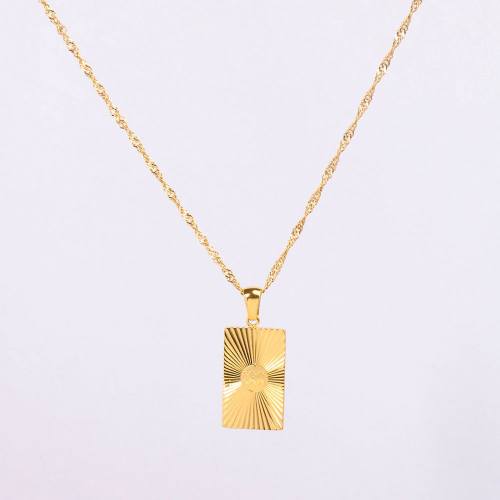 Stainless Steel Necklace Handmade Polished Rectangle PVD Vacuum Plating Gold WT:5.9g P:22x13mm  N:2x400mm+50mm(T) GEN000929bhia-066