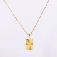Stainless Steel Necklace Handmade Polished Rectangle PVD Vacuum Plating Gold WT:5.9g P:22x13mm  N:2x400mm+50mm(T) GEN000930bhia-066