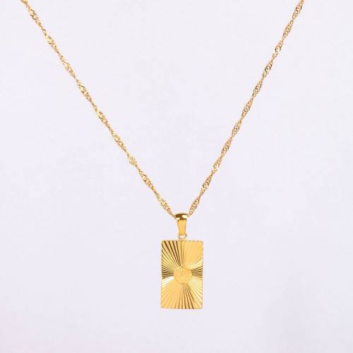 Stainless Steel Necklace Handmade Polished Rectangle PVD Vacuum Plating Gold WT:5.9g P:22x13mm  N:2x400mm+50mm(T) GEN000930bhia-066