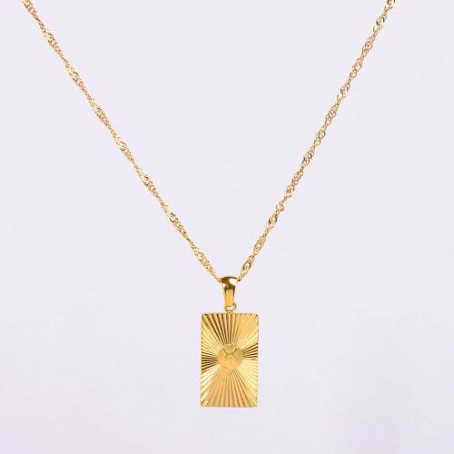 Stainless Steel Necklace Handmade Polished Rectangle PVD Vacuum Plating Gold WT:6g P:22x13mm  N:2x400mm+50mm(T) GEN000931bhia-066