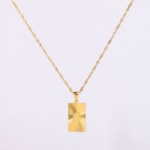 Stainless Steel Necklace Handmade Polished Rectangle PVD Vacuum Plating Gold WT:5.8g P:22x13mm  N:2x400mm+50mm(T) GEN000932bhia-066