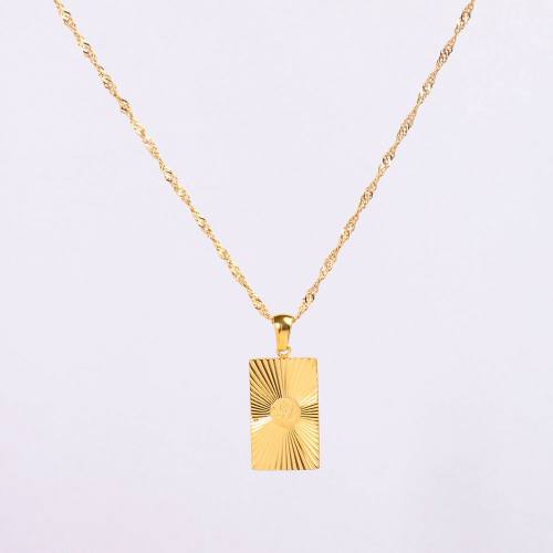Stainless Steel Necklace Handmade Polished Rectangle PVD Vacuum Plating Gold WT:5.8g P:22x13mm  N:2x400mm+50mm(T) GEN000933bhia-066