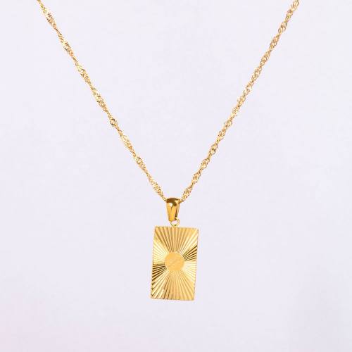 Stainless Steel Necklace Handmade Polished Rectangle PVD Vacuum Plating Gold WT:5.9g P:22x13mm  N:2x400mm+50mm(T) GEN000934bhia-066