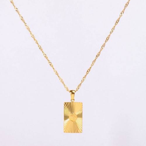 Stainless Steel Necklace Handmade Polished Rectangle PVD Vacuum Plating Gold WT:5.9g P:22x13mm  N:2x400mm+50mm(T) GEN000935bhia-066