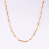 Stainless Steel Necklace Zircon,Handmade Polished  PVD Vacuum Plating Gold WT:5.2g P:4mm  N:3.5x350mm+50mm(T) GEN000948biib-066