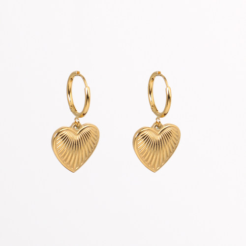 Stainless Steel Earrings Handmade Polished Heart PVD Vacuum Plating Gold WT:6.1g E:15mm GEE000831vhkb-066