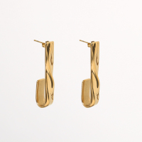 Stainless Steel Earrings Handmade Polished Hook Shape PVD Vacuum Plating Gold WT:10.2g E:42x7mm GEE000832ahjb-066
